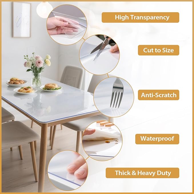 Frosted Table Protector 42 x 78 Inch, 1.9mm Thick Waterproof PVC Plastic Table Cover, Durable Table Pad for Dining Room, Kitchen, Writing Desk, and Coffee Tables