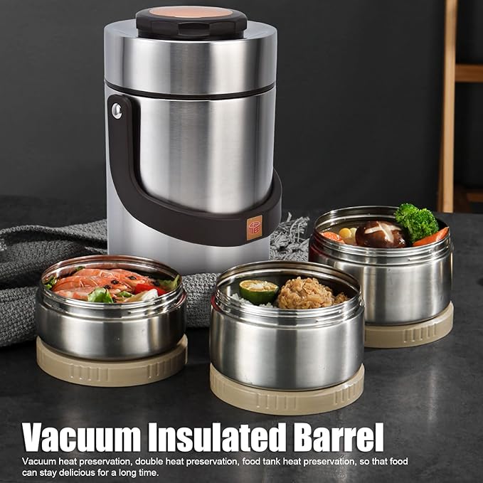 Yosoo 304 Stainless Steel Vacuum Insulation Lunch Box Adult Lunch Pot Office Workers Sealed for 2000Ml Capacity Insulated Food Jars (Original Color)