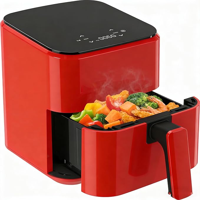 HealSmart 3.17 Qt Compact Air Fryer, 8-in-1 Digital Small AirFryer with 400°F, Nonstick Dishwasher-Safe Basket, Auto Shutoff, Overheat Protection, for Quick Healthy Meals, Red