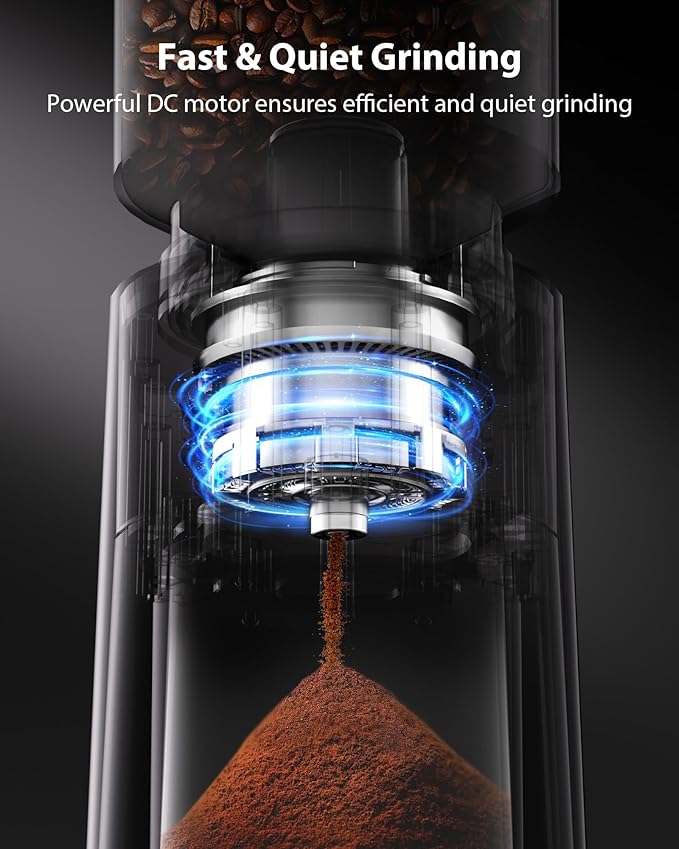 Aromaster Conical Burr Coffee Grinder with 25 Grind Settings,Adjustable 2-12 Cups Timer,Coffee Bean Grinder,3-Ear Portafilter Holder, Anti-static Design,Cleaning Brush Included,Black