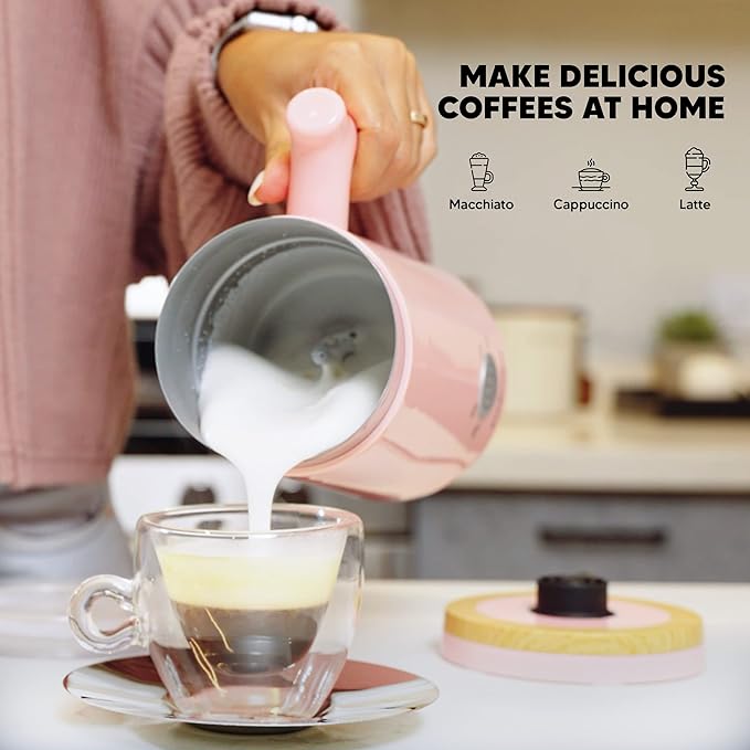 Starument Electric Milk Frother - Automatic Foamer & Heater for Coffee, Latte, Cappuccino, Other Creamy Drinks 4 Settings Cold Foam, Airy Dense Foam Warm Easy to Use, Pink, 8x4x5 inches (MS-MF)
