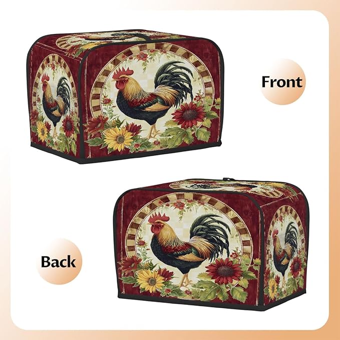 Rooster Red Animal Toaster Cover 2 Slice Dust and Fingerprint Protection Toaster Bread Maker Covers Washable Kitchen Small Appliance Covers for Kitchen Accessories Decor Bakeware Women Gift