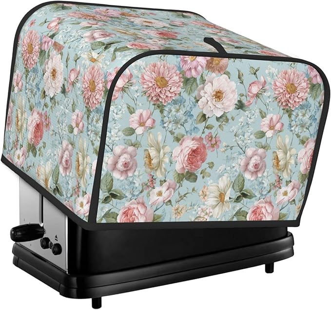 Toaster Cover 4 Slice Flower Vintage Peony Floral Kitchen Small Appliance Covers with Pockets Dust and Fingerprint Protection