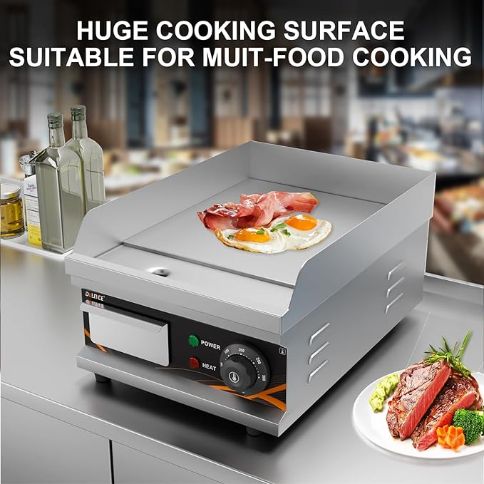 Commercial Electric Griddle 12 Inch, Electric Flat Top Grill with Temperature Adjustable, Brushes, Shovels, Stainless Steel Non-Stick Teppanyaki Grill for Home & Restaurants, 1500W