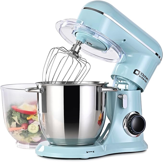 Kitchen in the box Stand Mixer, 5QT Two bowls Electric Food Mixer, 10 Speeds 3-IN-1 Kitchen Mixer for Daily Use with Egg Whisk,Dough Hook,Flat Beater (Blue, 5QT)