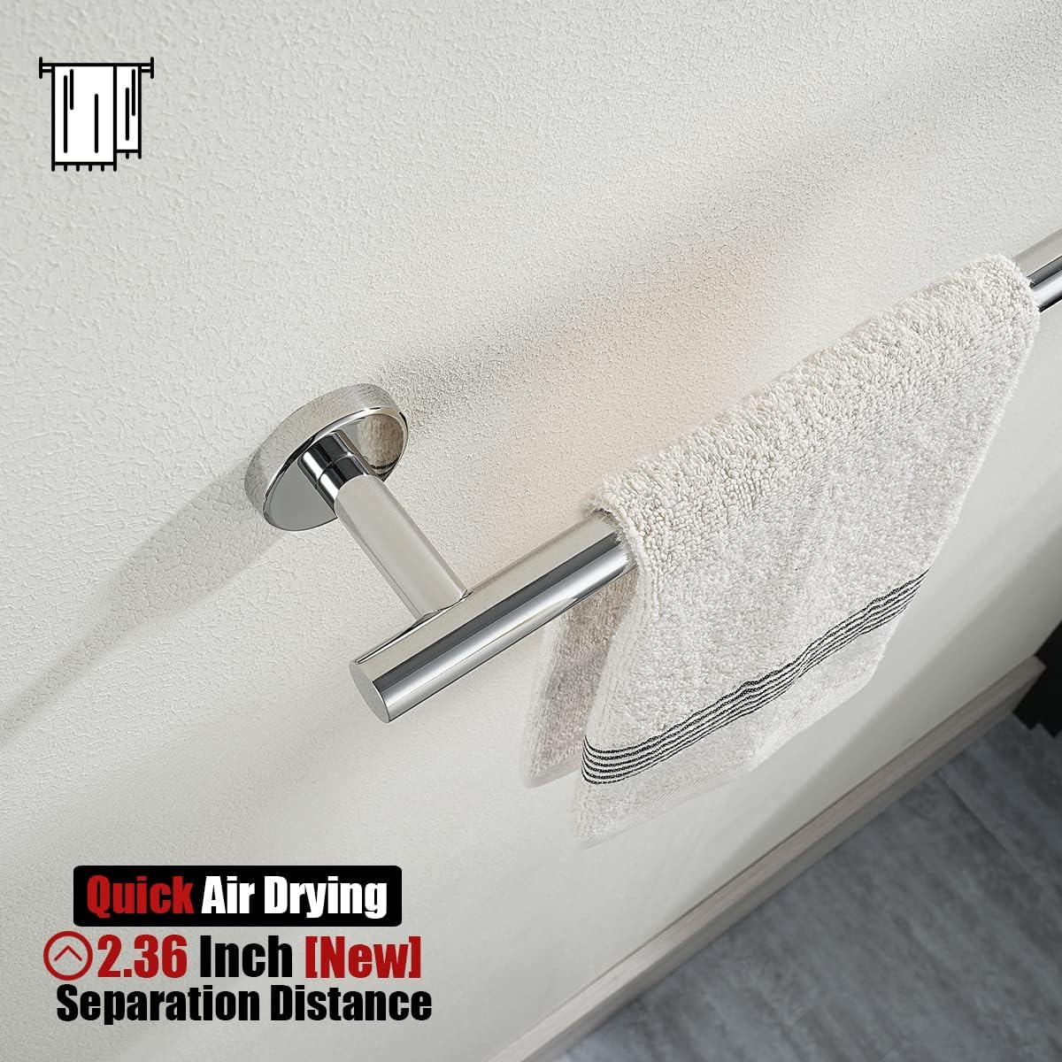 JQK Chrome Towel Bar, 15 Inch 304 Stainless Steel Thicken 0.8mm Towel Rack Bathroom, Towel Holder Polished Finished Wall Mount, Useable Length 12 Inch, TB110L12-CH