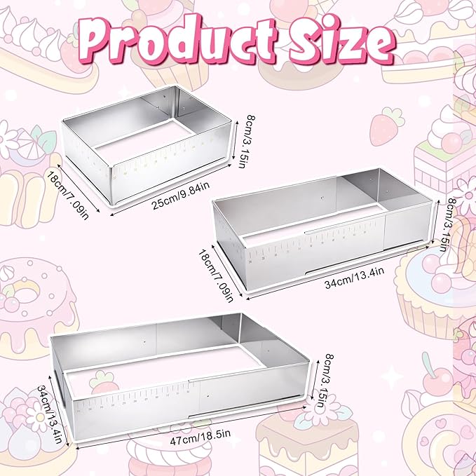 Rectangular Mousse Cake Mold, Stainless Steel Heavy Duty Adjustable Rectangle Shaped Cake Cutter Tiramisu Pan Extensible Pastry DIY Baking Tool for Baking Accessories - 10 * 7in