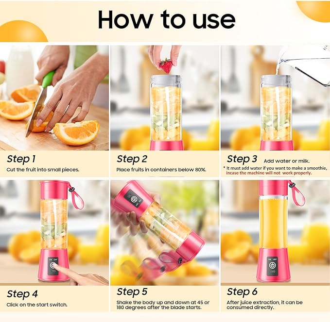 Cordless Personal Size Portable Blender - 380Ml Blender Smoothies and Shakes, BPA Free Traveling Juice Cup with Powerful Blending, Freshly Squeezed in Sports/Travel/Home, Mother's Day