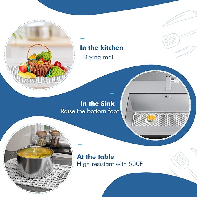 Bestjing Silicone Sink Protectors for Kitchen Sink - 26"x 14" Kitchen Protector Accessory, Non-Slip Heat Resistan Mat for Bottom of Farmhouse Stainless Steel Porcelain, Dishwasher Safe (White)
