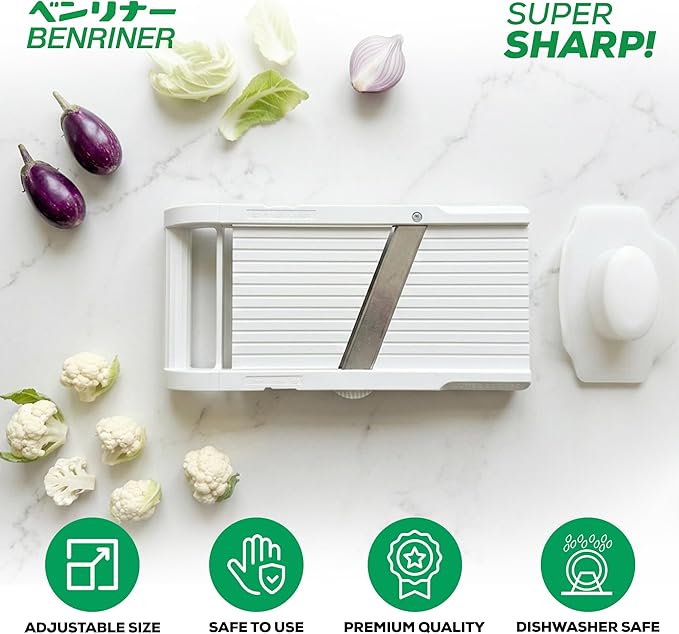 Benriner Mandoline Jumbo Slicer, Japanese Stainless Steel Blade, BPA Free, 13 x 6.5-Inches, Official US Version with Authentic Retail Packaging