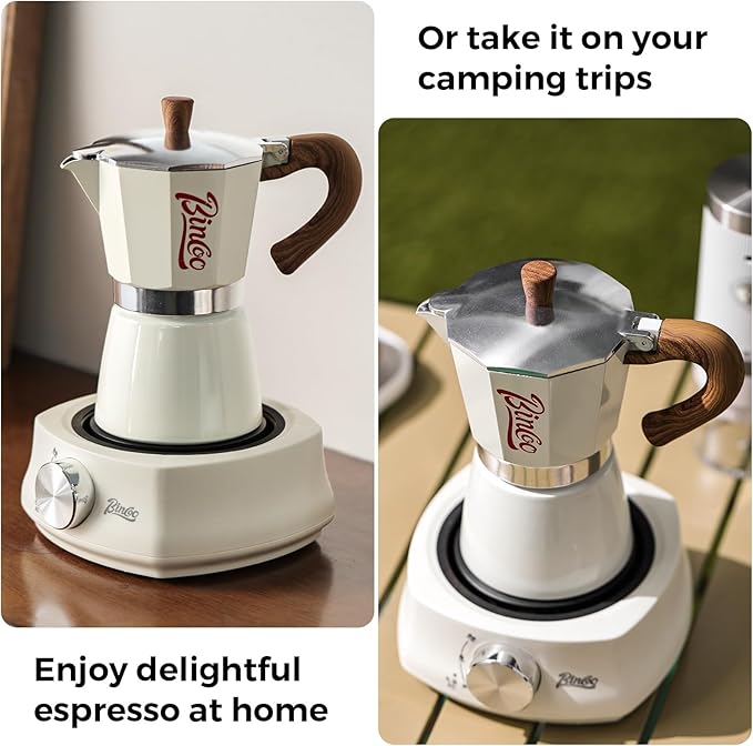 Bincoo Espresso Maker Stovetop, Moka Pot 6 Cups, Espresso Pot Classic Italian Coffee Maker,Single Safety Valve (White, 6 Cup)