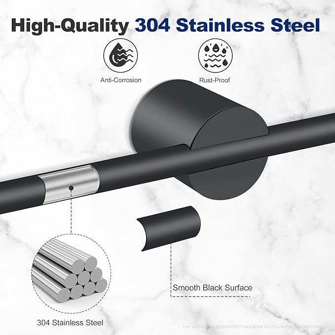 Adjustable Length Stainless Steel Towel Rack - 18-24 Inch Fit, 26.4 Inch Total Length - Matte Black 304 Stainless Steel Towel bar for Bathroom & Kitchen