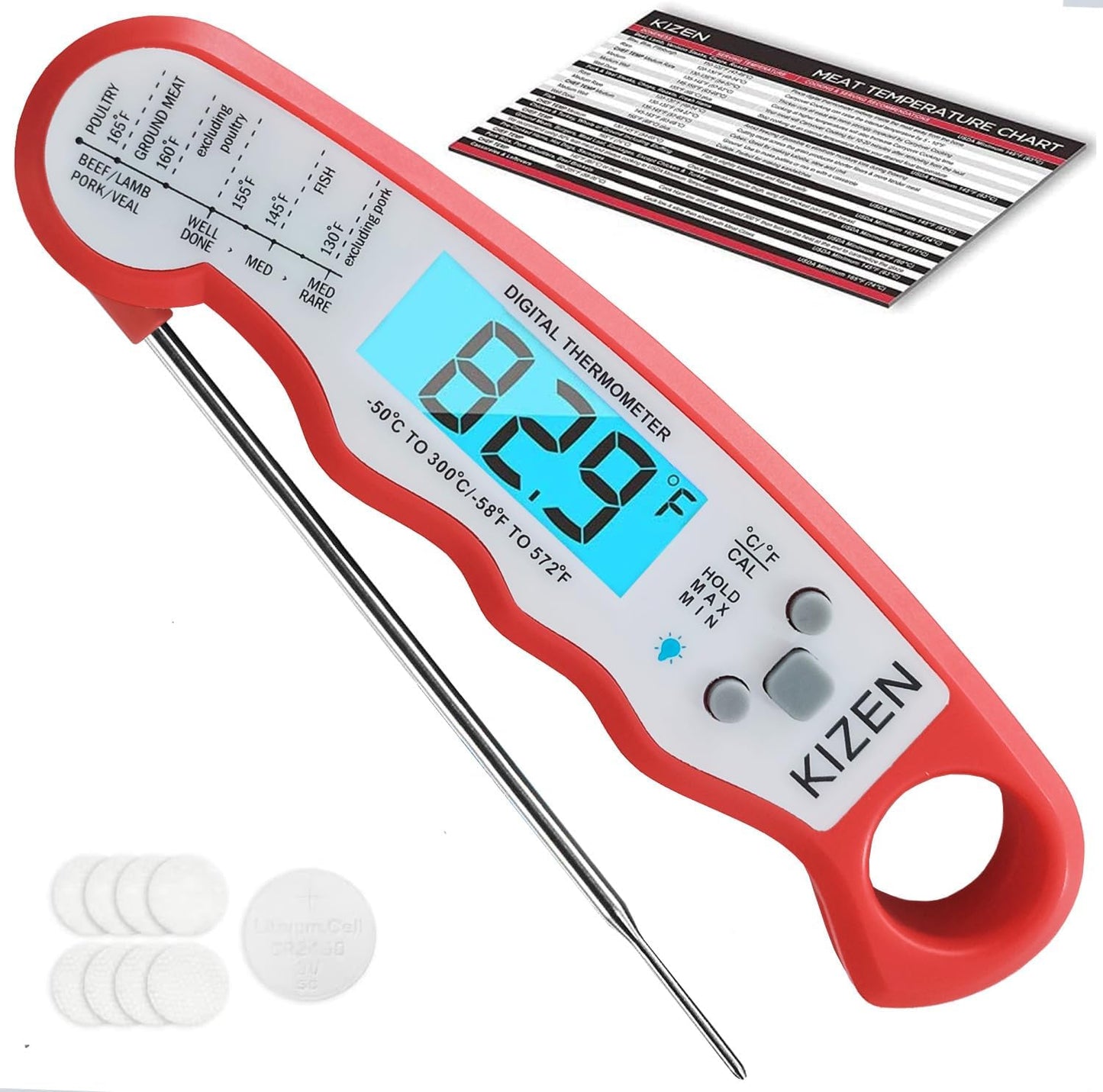 KIZEN Instant Read Meat Thermometer Digital - Food Thermometer for Cooking, Grill, Oven, BBQ - Probe Thermometer for Kitchen