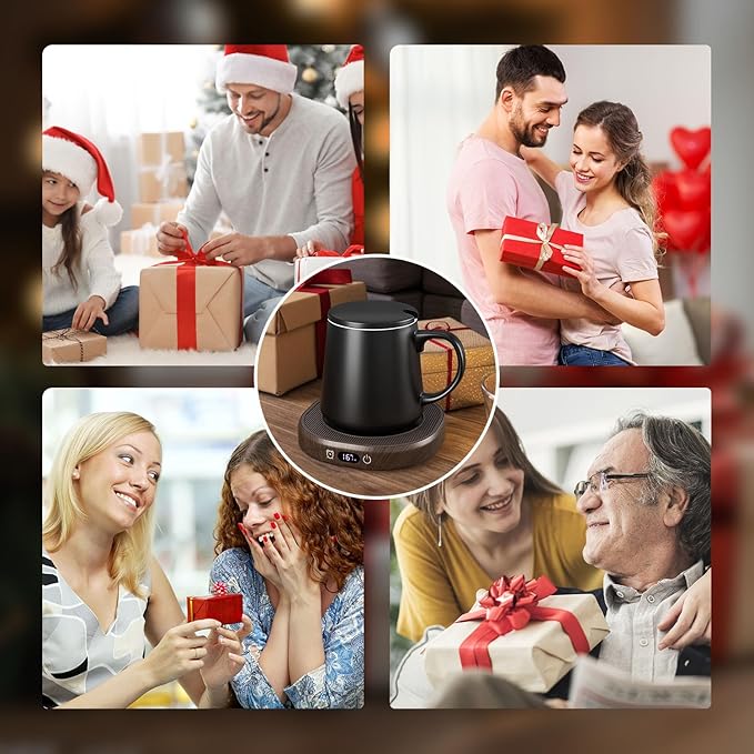 Coffee Mug Warmer & Mug Set for desk, Smart Auto Shut Off Electric Cup Warmer for Office & Home, 4-Temperature Setting Coffee Heating Mug Candle Heater Tea Beverage Warmer Plate for Men Women Birthday