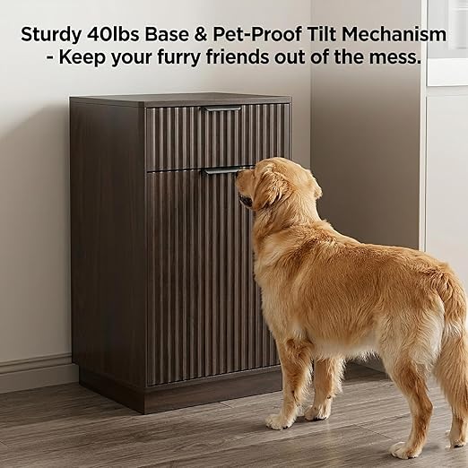 13 Gallon Tilt Out Trash Can Cabinet with Storage, Wooden Farmhouse Trash Can Kitchen Hideaway, Sturdy Freestanding Single Trash Cabinet, Pet-Proof Hidden Garbage Can Cabinet for Kitchen, (Walnut)