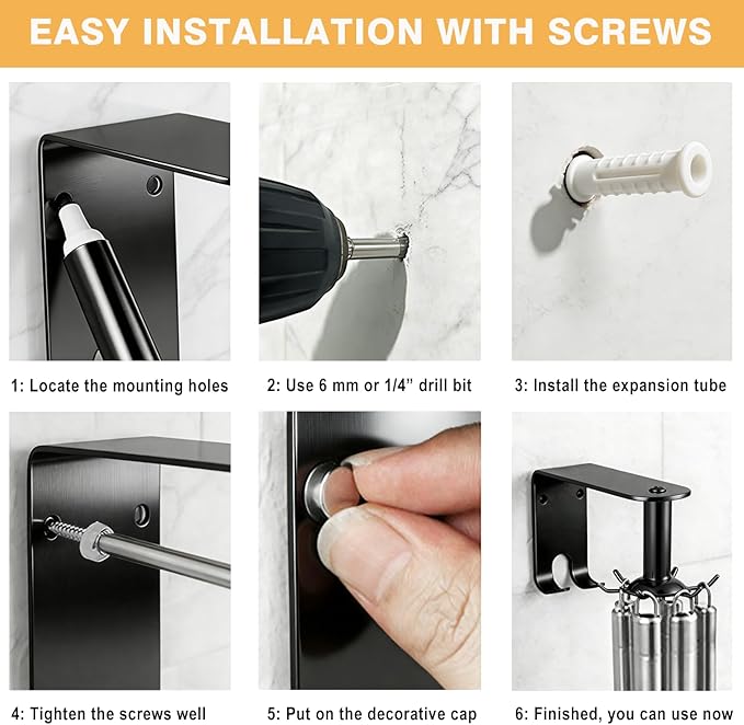Kitchen Utensil Hanger, Metal Steel Utensil Hooks 360° Rotatable Utensil Rack Wall Mounted with 10 Hooks for Cabinet Kitchen Bathroom