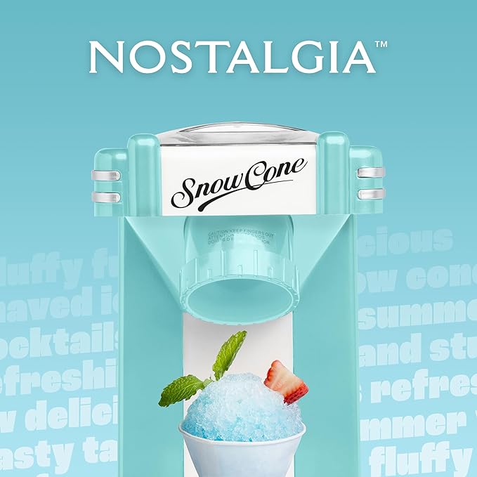 Nostalgia Retro Snow Cone Machine – Single-Serve Countertop Size – Shaved Ice Maker for Snow Cones, Slushies, & Hawaiian Ice - Includes Reusable Plastic Cup – Aqua