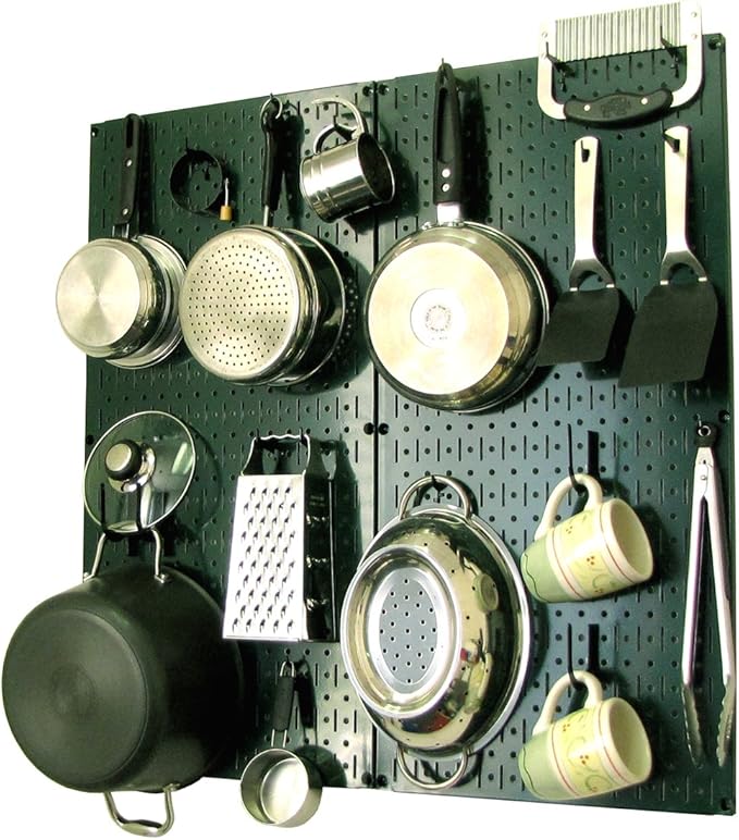 Wall Control Kitchen Pegboard Organizer Pots and Pans Storage Rack Organization Kit with Green Pegboard and Black Accessories