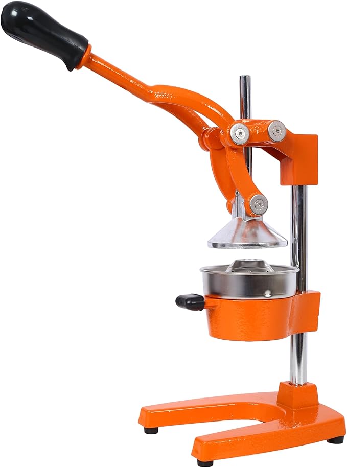 Cast Iron Citrus Juicer, Extra-Large Commercial Grade Manual Hand Press, Heavy Duty Countertop Squeezer for Fresh Orange Juice (Orange)