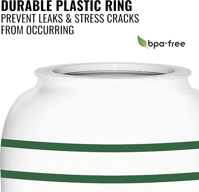 Geo Sports Porcelain Ceramic Crock Water Dispenser, Stainless Steel Faucet, Valve and Lid Included. Fits 3 to 5 Gallon Jugs (Green Stripe)