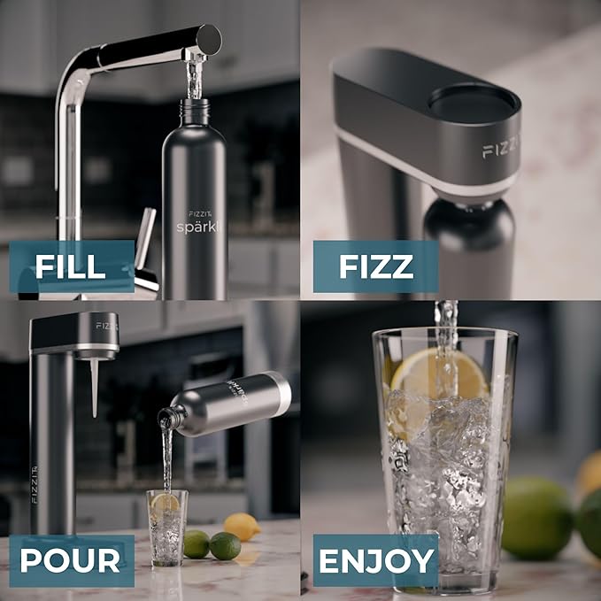 FIZZIT Spärklï Sparkling Water Maker Bundle – Soda Streaming Machine with 2 CO2 Cylinders & 2 Reusable Stainless Steel Bottles (Black + White) – Carbonated Water Soda Maker, Dishwasher Safe