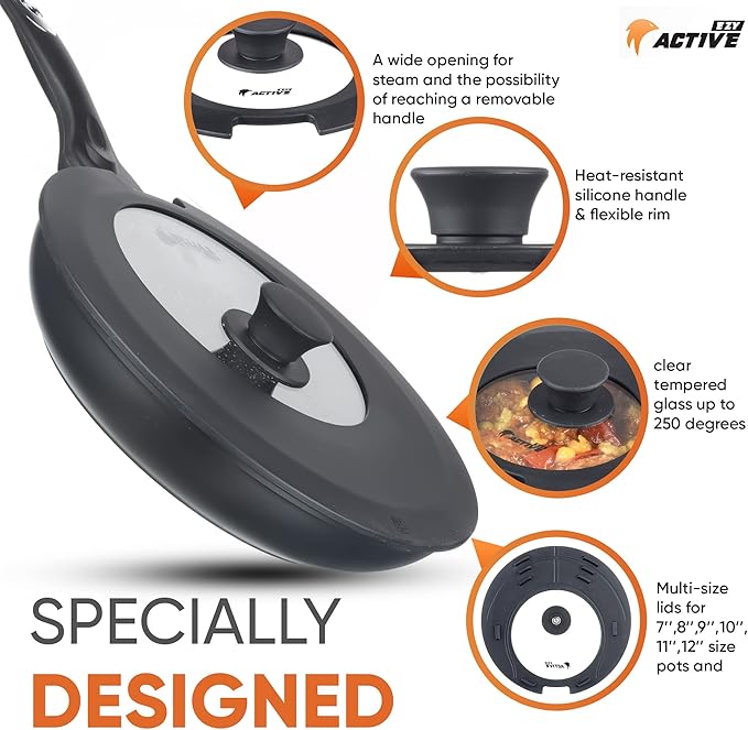 2-Pack Universal Silicone Lids for Pots and Pans - Replacement Pan Covers Fit 7-12 Inch Frying Pans and Pots, Black & Black