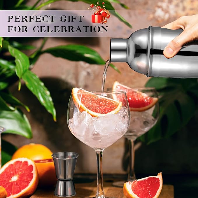 Cocktail Shaker Set, 6-Piece 18/8 Food-Grade Stainless Steel Mixology Bartender Kit - Premium Bar Tools with Muddler, Jigger, Spoon & Pourers - Rust-Proof, Leak-Proof & Dishwasher Safe Gift for Men