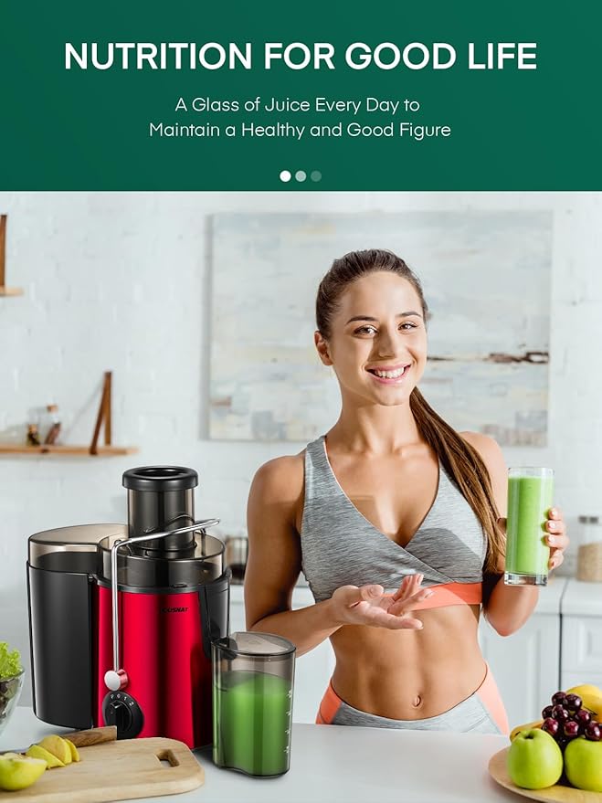 Juicer Machine, HOUSNAT Centrifugal Juicer 400 W Motor, 65MM Wide Chute for Whole Fruit and Vegetables, Juice Extractor with 3 Speeds, Upgraded Version Quick Juicing, Easy to Clean, BPA Free, Red