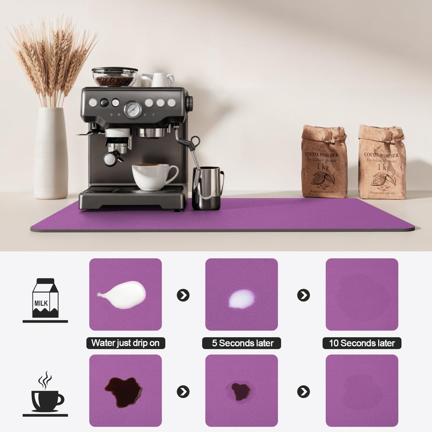 Dish Drying Mat for Kitchen Counter | Coffee Bar Mat for Countertops | Heat Resistant Drainer Mat with Non-slip Rubber Backed | Hide Stain Kitchen Absorbent Draining Mat | Purple 18"x24"