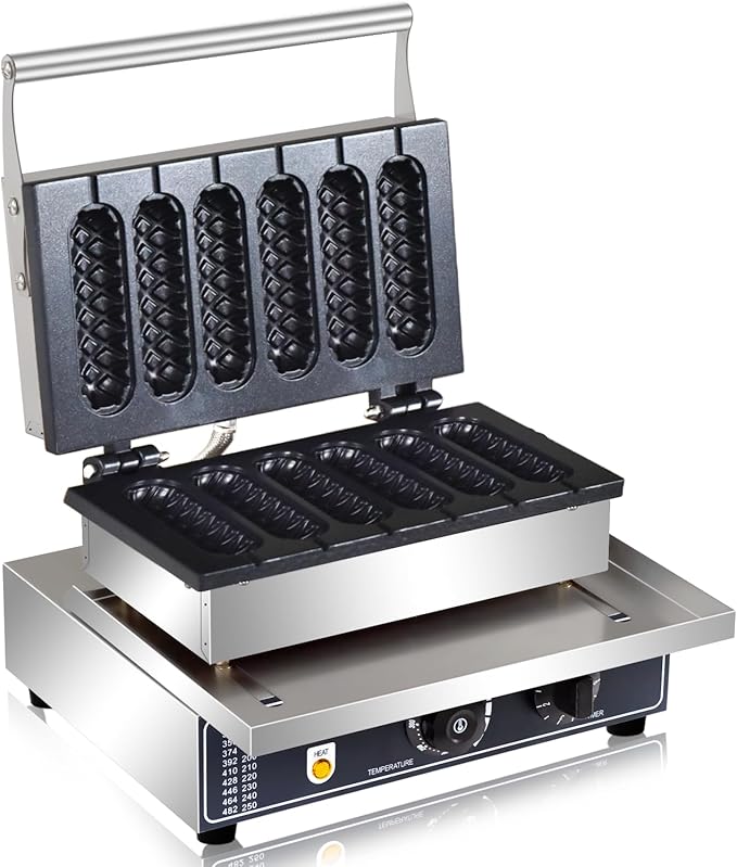 Commercial Corn Dog Waffle Maker,1600W Lolly Stick Waffle Maker,6 Slice Non-Stick,Stainless Steel Corn Hot Dog Waffle Iron with Temp and Time Control, for Restaurant Bakery Snack Bar Family.