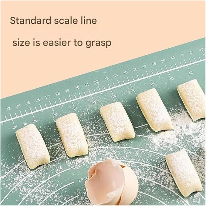 Silicone Measuring Kneading Pad Set Household Rolling Pin Dough Large Thick Non-slip Non-stick Bottom Baking Tool(Three piece set gree)