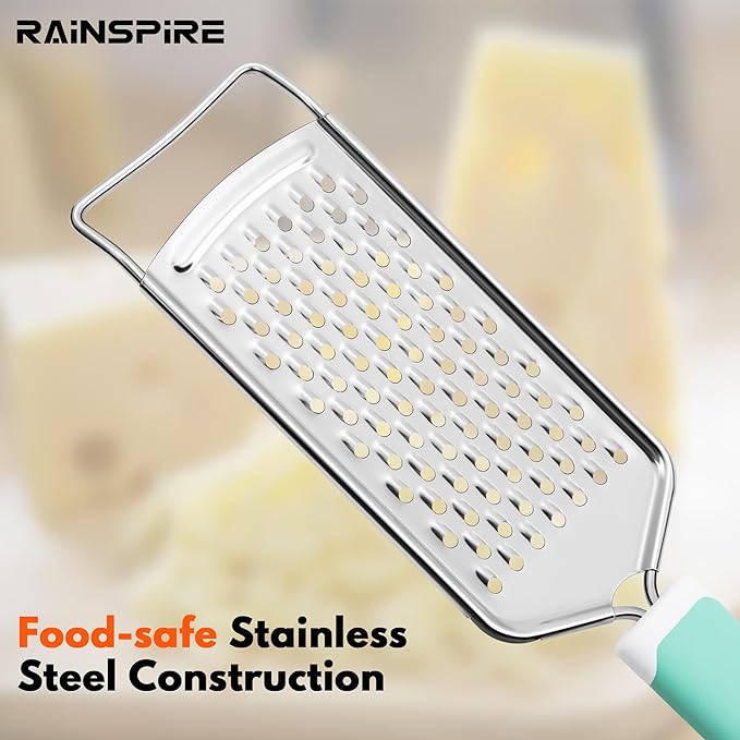 Rainspire Professional Cheese Graters for Kitchen Stainless Steel Handheld, Metal Lemon Zester Grater With Handle For Cheese, Chocolate, Spices, Kitchen Gadgets And Tools, Soft Grip Handle, Mint Green