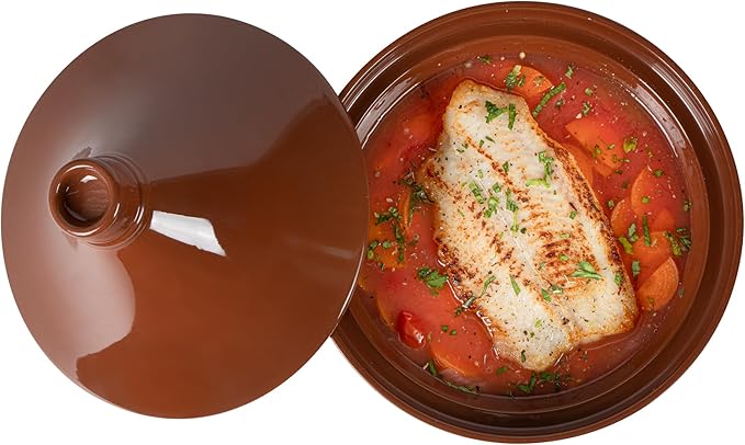 Restaurantware-Terra Tek 26 Ounce Terracotta Tagine Pot, 1 Microwavable Tagine Pot - Glazed Interior, Oven-Ready, Terracotta Serving Dish, Dishwashable, For Cooking And Serving