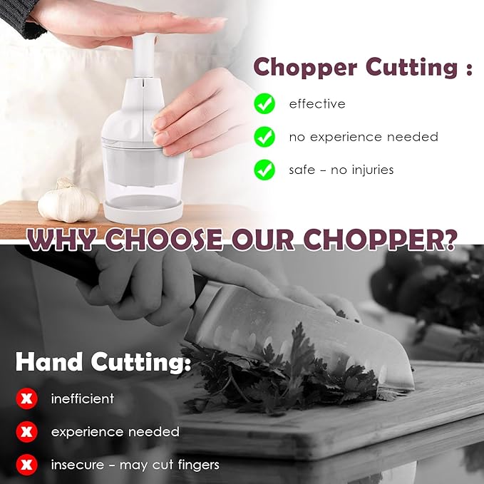 Food Chopper Vegetable Cutter with Container Onion Veggie Garlic Nut Dicer Manual Hand, White