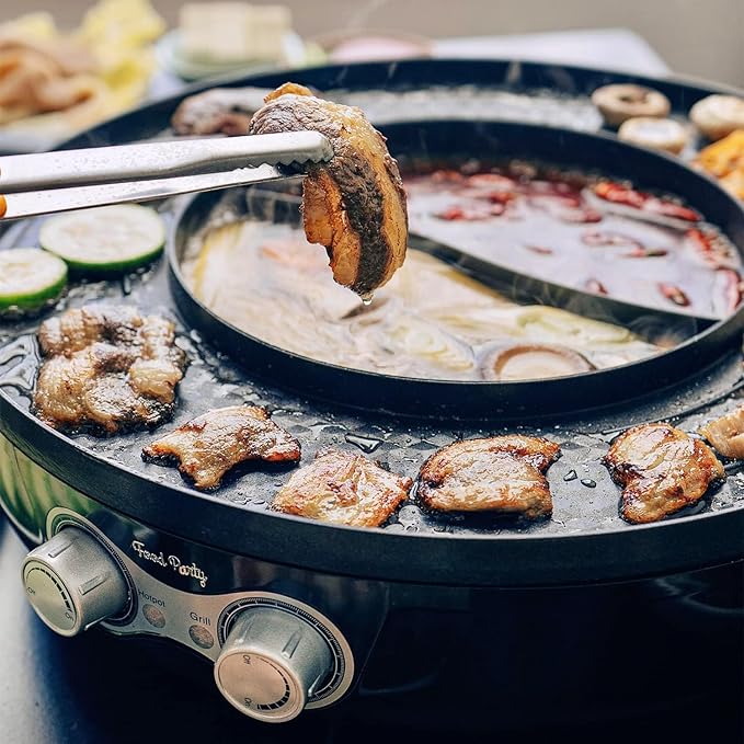 Food Party Hot Pot Electric Korean BBQ Grill 2 in 1 Hotpot Smokeless Indoor Grill Removable Cooking Plate Easy Cleaning 110V 1800W Shabu Shabu Pot with Divider