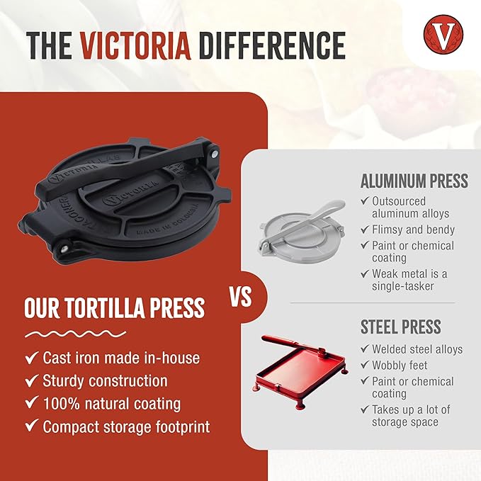 Victoria Cast Iron Tortilla Press, Tortilla and Roti Maker, Made in Colombia, 6.5 Inches