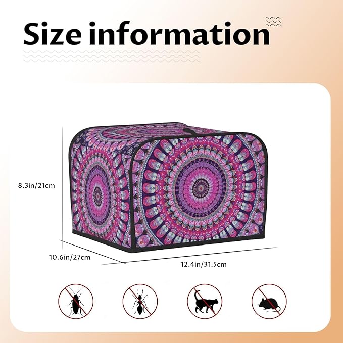 Bohemian Mandala Floral Covers for Toasters 4 Slice,Cute Funny Bread Machine Cover with Handle,Washable Stain Resistant Kitchen Small Appliance Cover Dining Decor