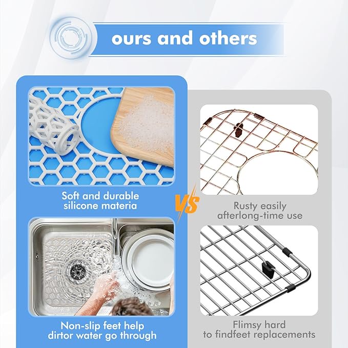 Bestjing Silicone Sink Protectors for Kitchen Sink - 12" x 11" Kitchen Grid Accessory, Non-Slip Heat-Resistant Mat for Bottom of Porcelain Stainless Steel, Dishwasher Safe (White)