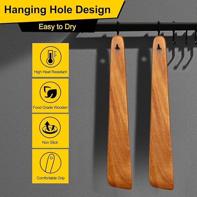 Flat Wooden Spatula for Kitchen Utensil Spurtle Kitchen Tool Turner Teak Wood Scraper Spatulas Non Toxic Cooking Utensil Bamboo Spatula for Cooking Spoon Small Egg Flipper Spatulas Sourdough Stirrer