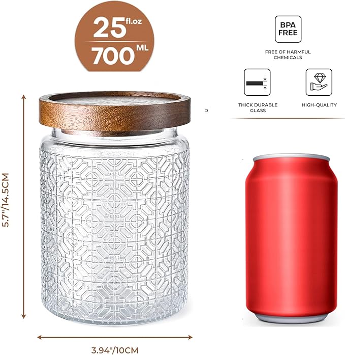 Adodeen 24oz Vintage Glass Canister With Lid Small Glass Jars Wide Mouth Mason Jars Airtight Coffee Canisters Kitchen Storage Containers For Sugar Tea Spice Flour Candy Cookie Cereal Cute Decorative