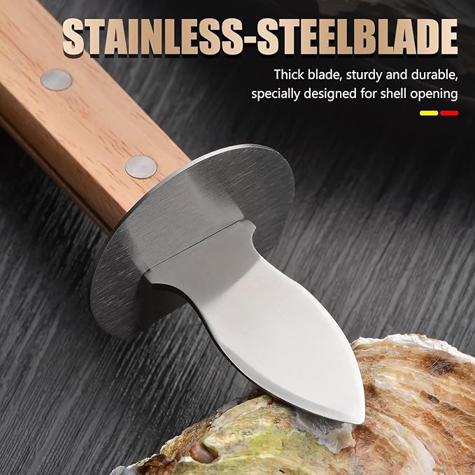Oyster Knife Shucker Set Oyster Shucking Knife with Wooden holder Oyster Shucking Clamp Seafood Tools (Brown)