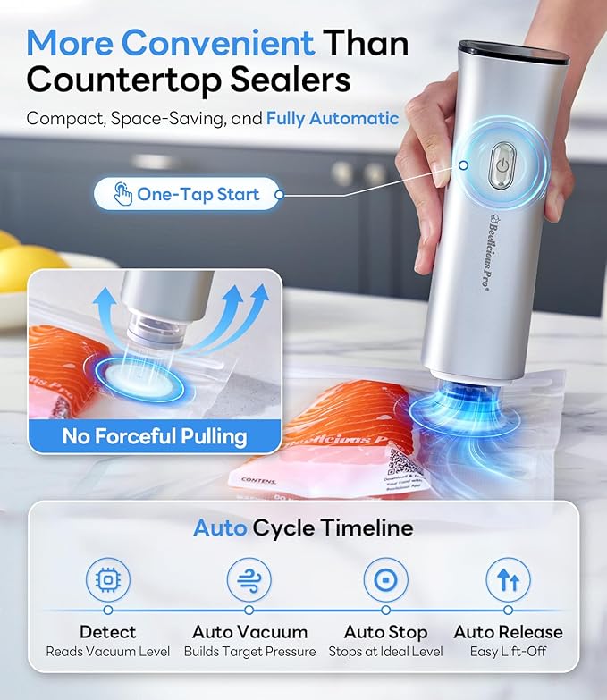 Handheld Vacuum Sealer for Food with 60 Reusable BPA-Free Food Storage Bags Total, Portable Food Vacuum Sealer Machine for Meal Prep, Travel & Kitchen