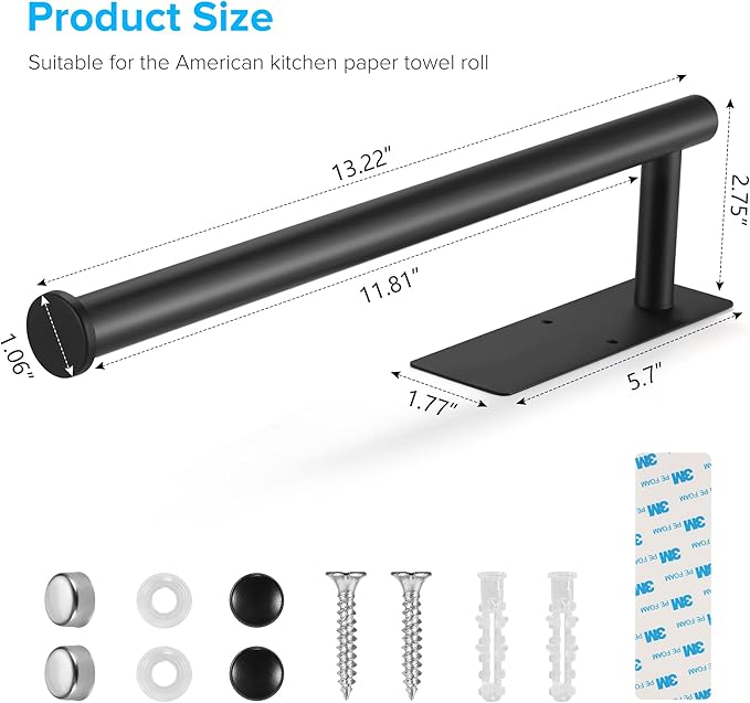 2nd Gen Paper Towel Holder Under Cabinet No Drilling, [More Sturdy] Self Adhesive or Drilling Paper Towel Holder Wall Mount for Kitchen, RV, [Fit Mega Paper Towel Roll] SUS304 Stainless Steel