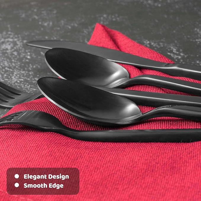 Alata Cube Matte Black 40-Piece Flatware Set, Forged Cutlery Set, Service for 8, Stainless Steel Tableware with Square Handle for Home/Restaurant, Dishwasher Safe