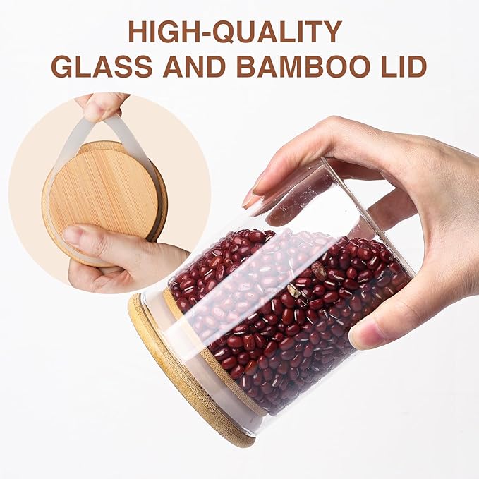 SHOWIN 17oz Glass Food Storage Jars, Glass Jars with Bamboo Lids, Kitchen Storage Jars, Set of 12, Canisters with Airtight Lids for Spice, Coffee, Cookie, Pantry Organizers