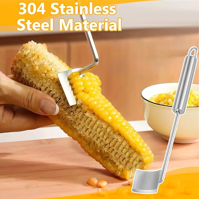 AphohomeCorn Peeler for Corn on the Cob, 2PCS Long Handle Stainless Steel Corn Stripping Tool, Quick Corn Cob Stripper Tool, Easy-to-Use Corn Cutter, Ideal for Kitchen, Salads & Tacos, 9.8×1.57×1.06in