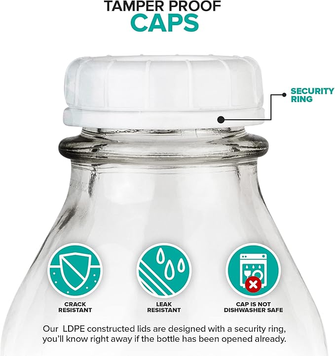 Stock Your Home Liter Glass Milk Bottle with Lid (1 Pack) 32 Oz Jugs and 3 White Caps, Reusable Food Grade Milk Container for Refrigerator, Bottles for Juice, Oat or Plant Milks, Water, Honey