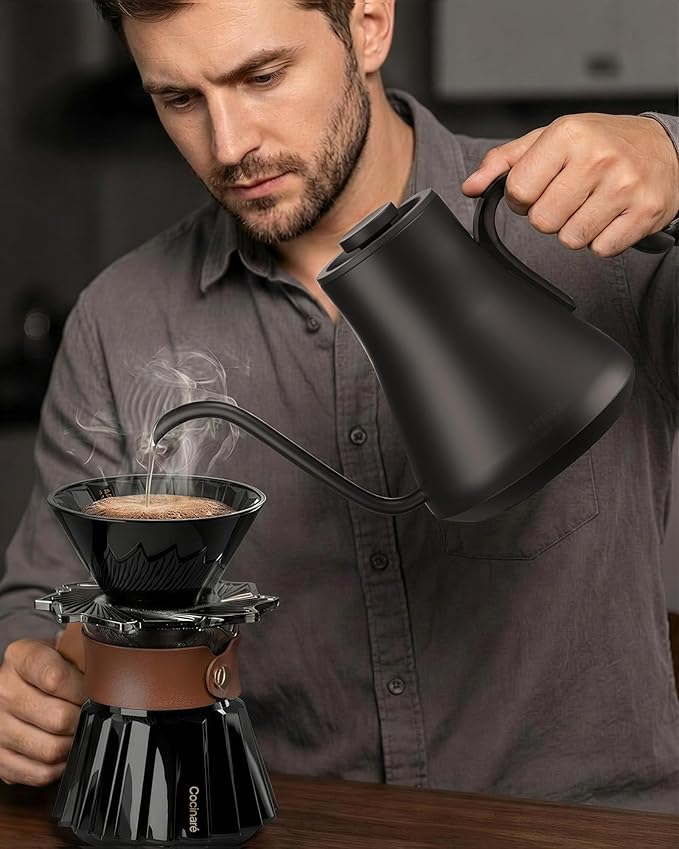 Cocinare Barista Collection Gooseneck Electric Kettle, ±1℉ Precise Temperature Control for Pour-Over Coffee & Tea, Quick Heating 1500W, Stainless Steel Interior, 0.9L (Goya Walnut)