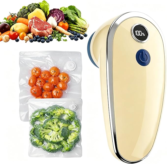 Compact Vacuum Sealer Machine for Food with 10 Reusable Vacuum Bags, Seal Food 5X Fresh Longer, Handheld Portable Rechargeable Wireless for Food Storage
