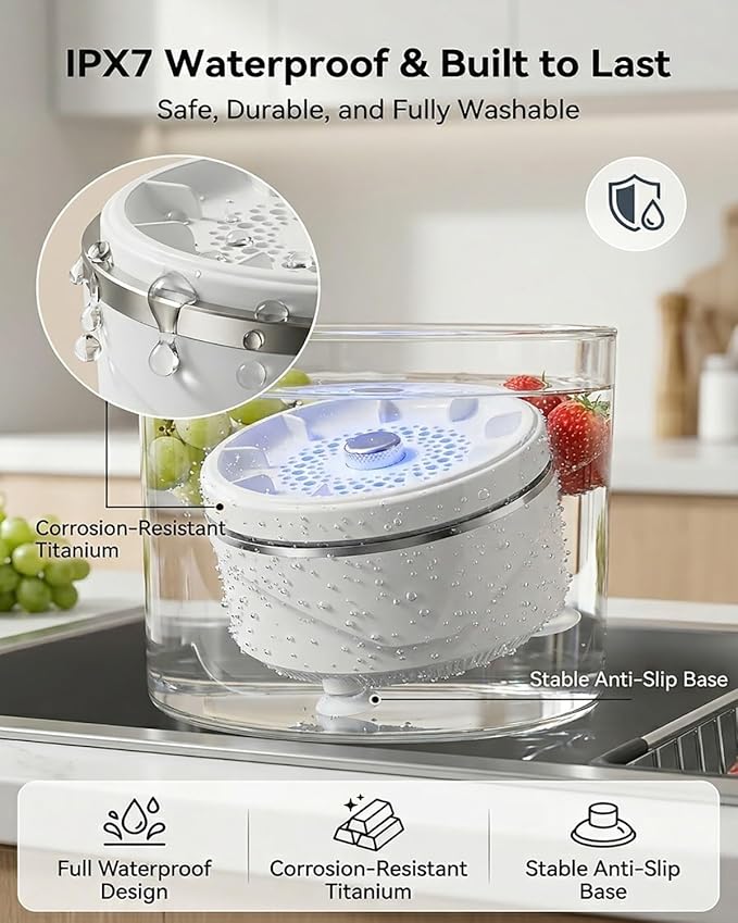 Ultrasonic Fruit and Vegetable Produce Cleaner Device Washing Machine Portable Wireless Waterproof Veggies Wash Cleaning Purifier with Titanium Electrolysis Purification for Home Kitchen(2PCS)